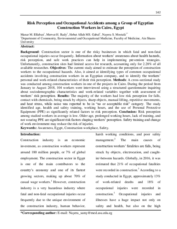 (PDF) Risk Perception and Occupational Accidents among a Group of ...