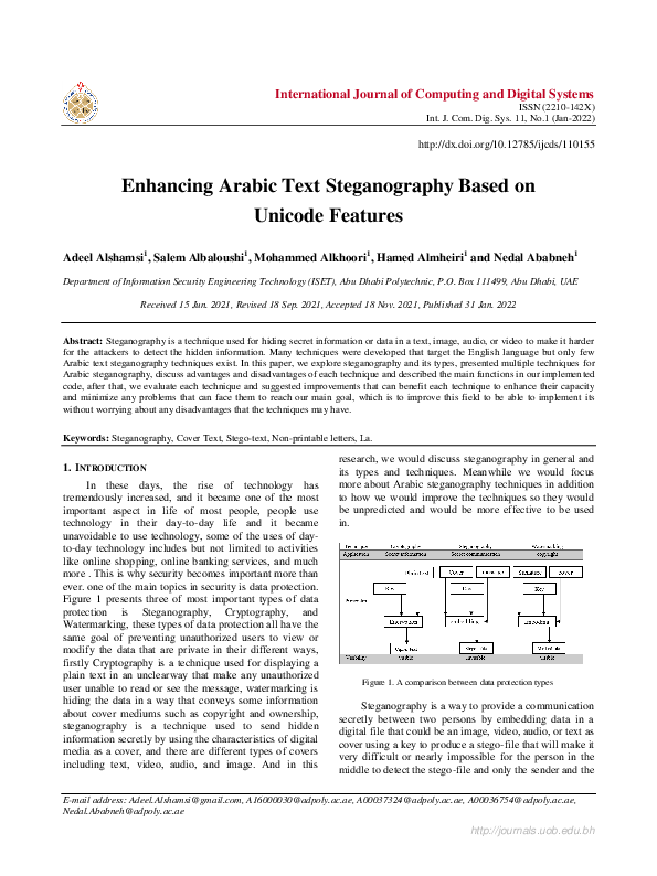 (PDF) Enhancing Arabic Text Steganography Based on Unicode Features