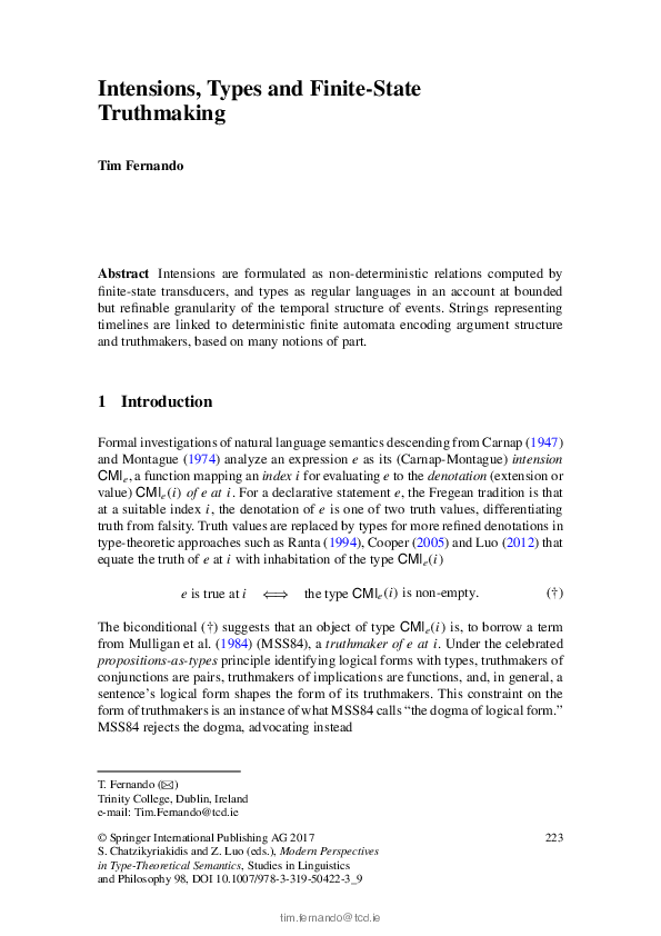 (PDF) Intensions, Types and Finite-State Truthmaking