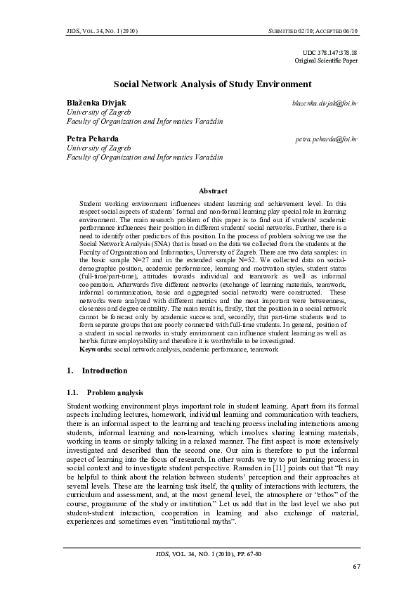 (PDF) Social Network Analysis of Study Environment