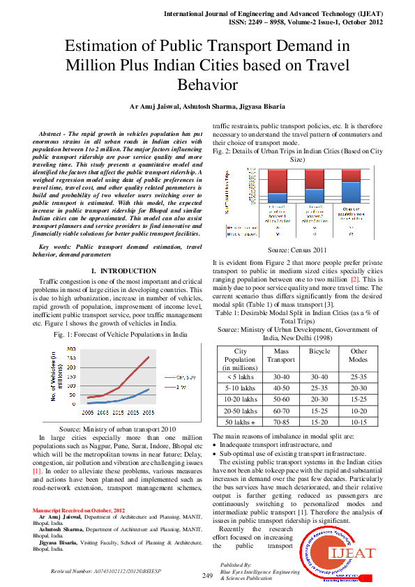 (PDF) Estimation of Public Transport Demand in Million Plus Indian ...