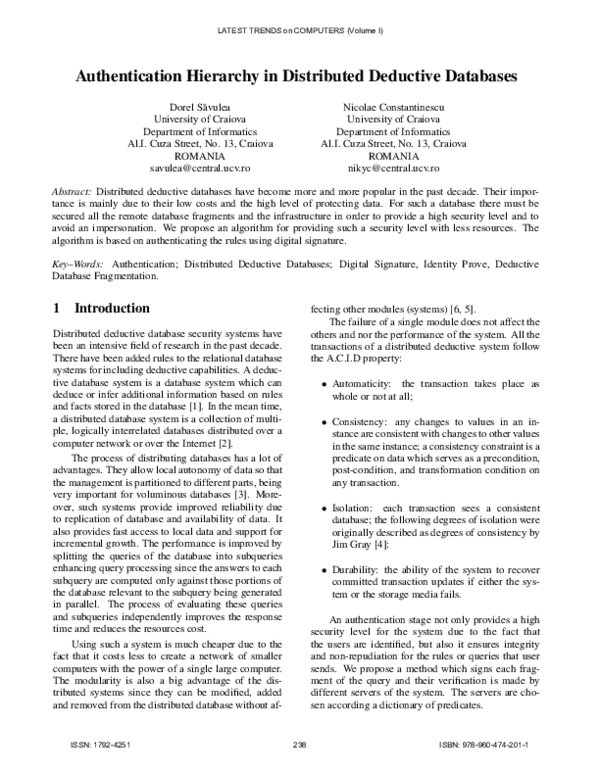 (PDF) Authentication hierarchy in distributed deductive databases