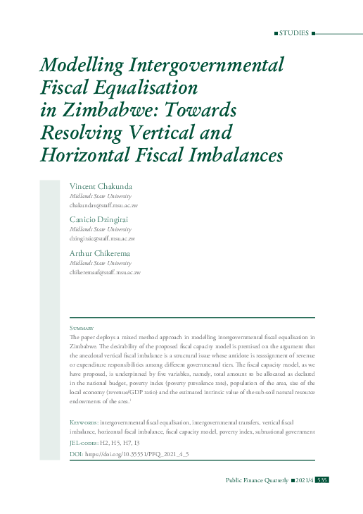 (PDF) Modelling Intergovernmental Fiscal Equalisation in Zimbabwe