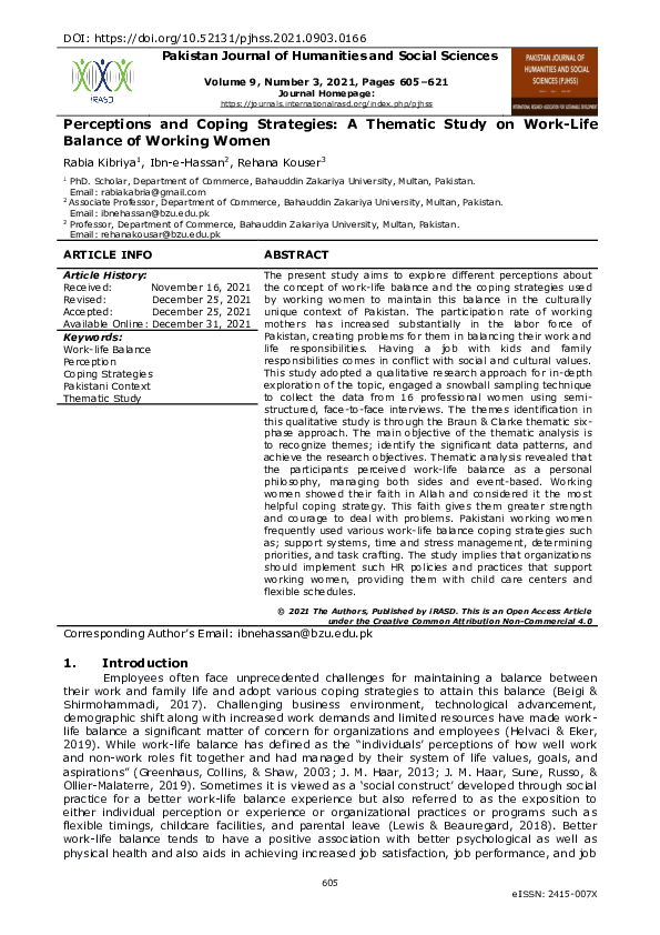 (PDF) Perceptions and Coping Strategies: A Thematic Study on Work-Life ...