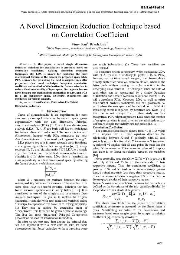 (PDF) A Novel Dimension Reduction Technique based on Correlation ...