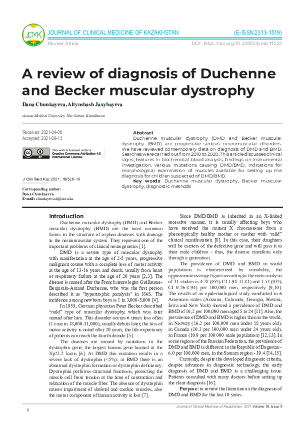 (PDF) A review of diagnosis of Duchenne and Becker muscular dystrophy