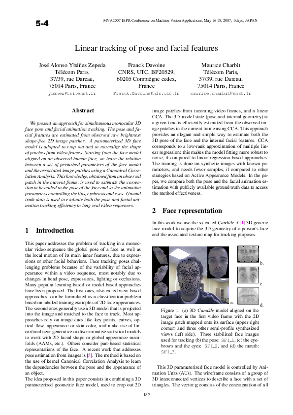 (PDF) Monocular 3D Face Pose and Animation Tracking Using CCA