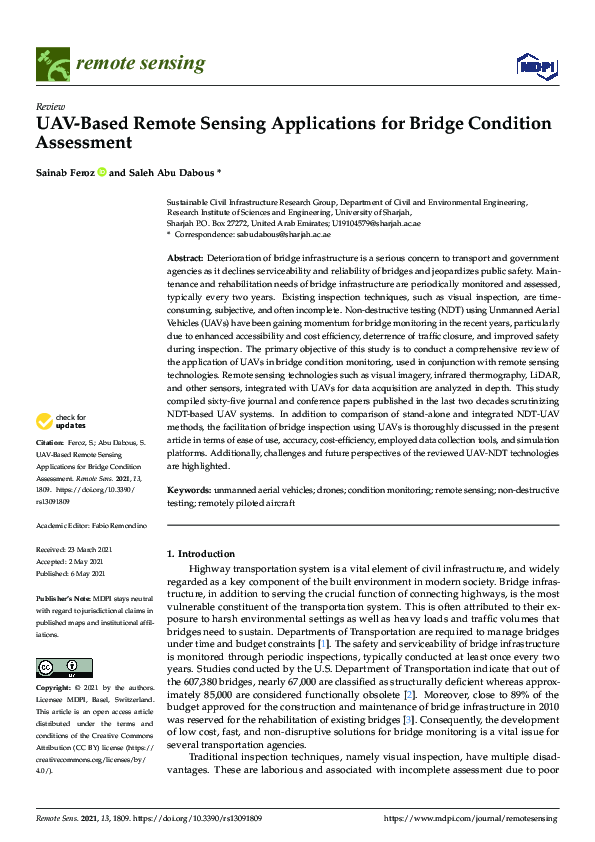 (PDF) UAV-Based Remote Sensing Applications for Bridge Condition Assessment