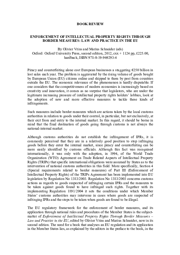 (PDF) Enforcement of intellectual property rights through border ...