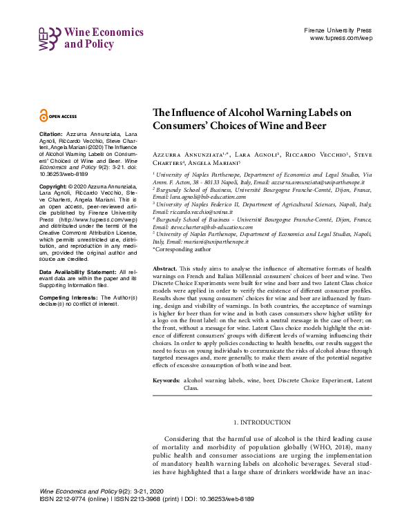 (PDF) The Influence of Alcohol Warning Labels on Consumers’ Choices of ...