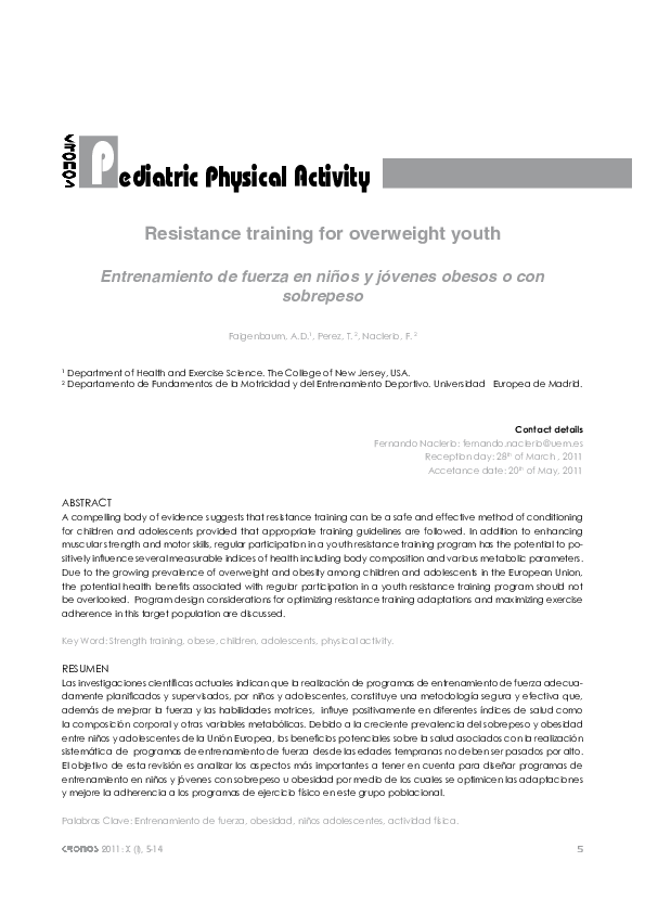 (PDF) Resistance training for overweight youth Fernando Naclerio