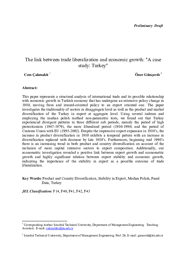 (PDF) The link between trade liberalization and economic growth : ' ' A ...