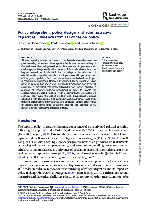 (PDF) Policy integration, policy design and administrative capacities ...