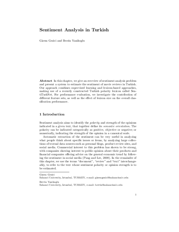 (PDF) Sentiment Analysis in Turkish