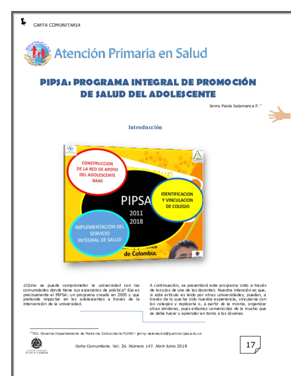 (PDF) PIPSA: Programa Integral de Promoción de Salud del Adolescente