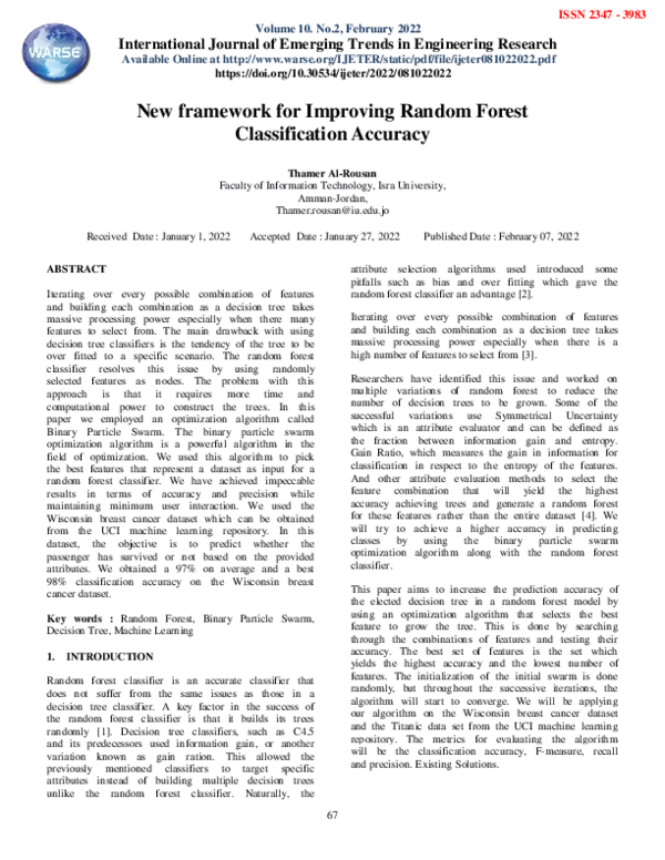 (PDF) New framework for Improving Random Forest Classification Accuracy