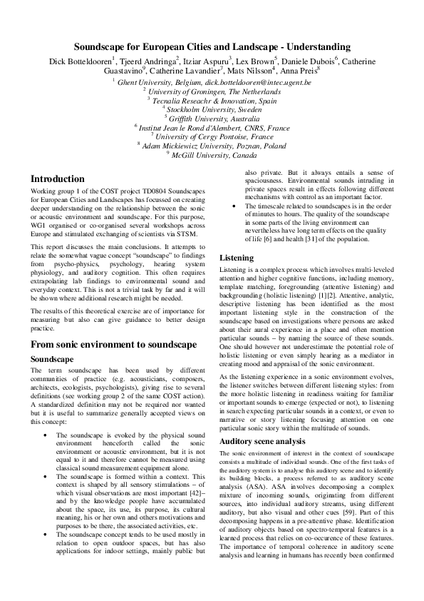 (PDF) Soundscape for European cities and landscape: understanding and ...