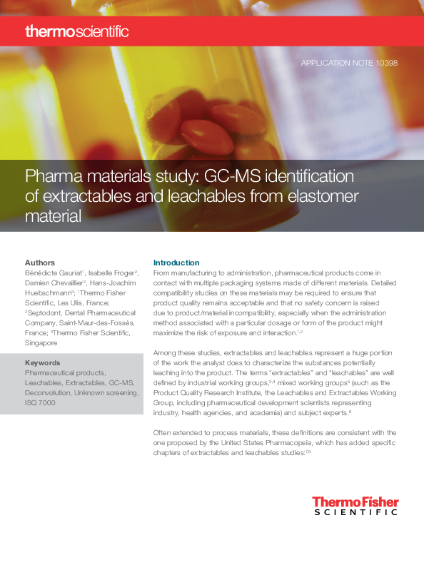 (PDF) Pharma Materials Study: GC-MS Identification of Extractables and ...