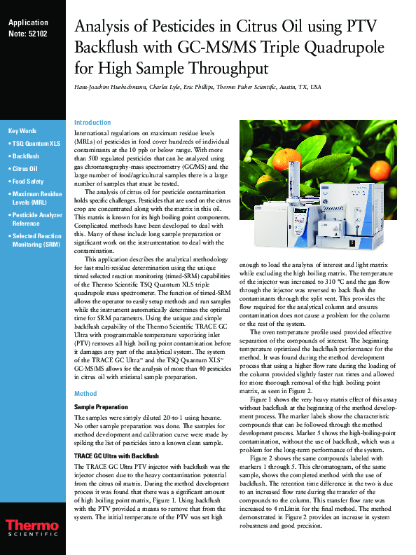 (PDF) Analysis of Pesticides in Citrus Oil Using PTV Backflush with GC ...