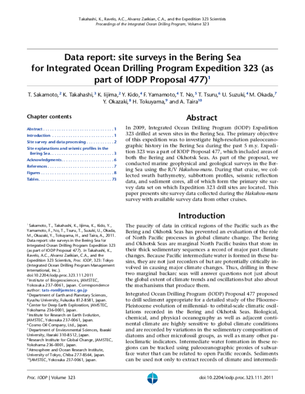 (PDF) Data report: site surveys in the Bering Sea for Integrated Ocean ...