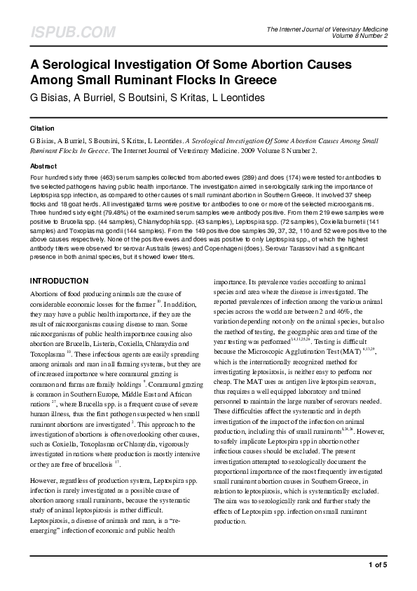 (PDF) A Serological Investigation Of Some Abortion Causes Among Small ...