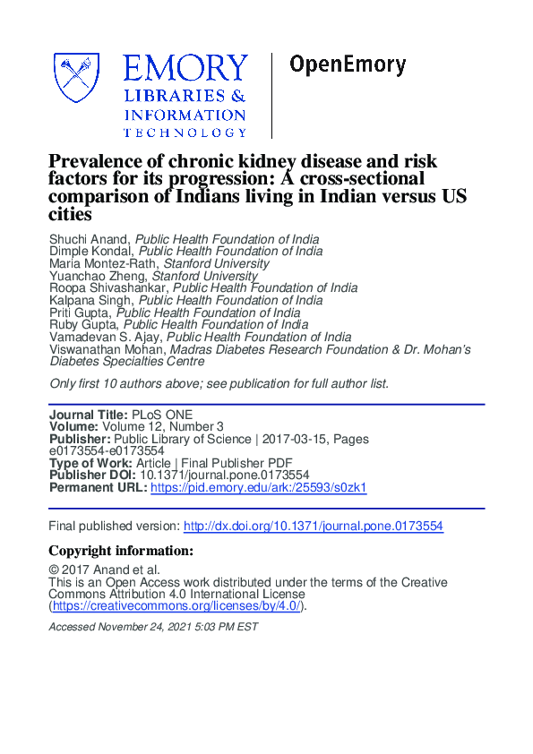 (PDF) Prevalence of chronic kidney disease and risk factors for its ...