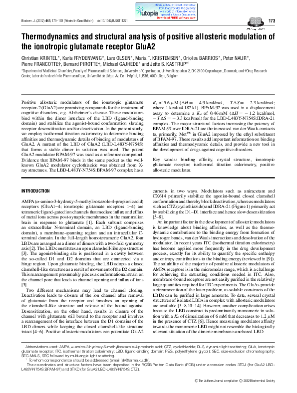 (PDF) Thermodynamics and structural analysis of positive allosteric ...
