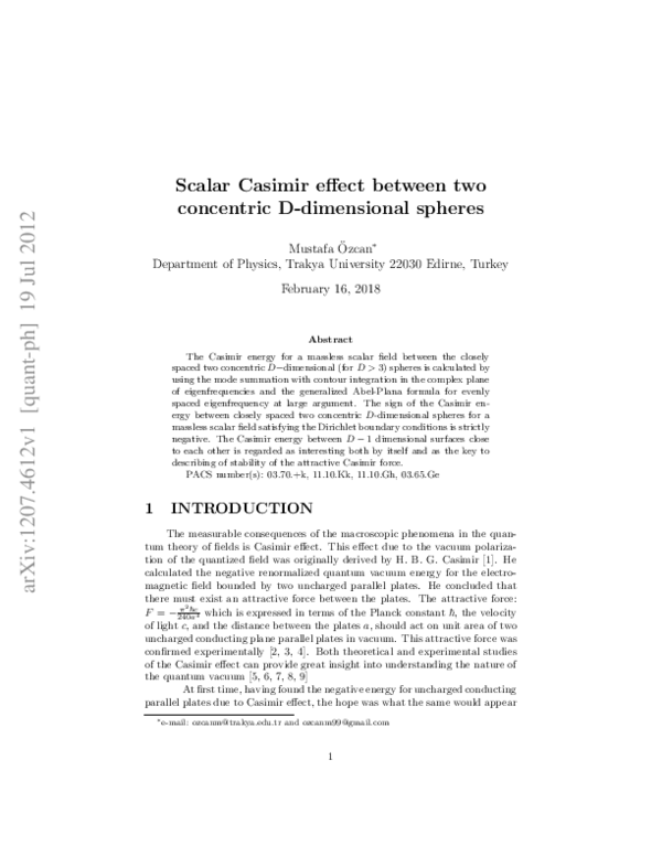(PDF) Scalar Casimir Effect Between Two Concentric D-Dimensional ...