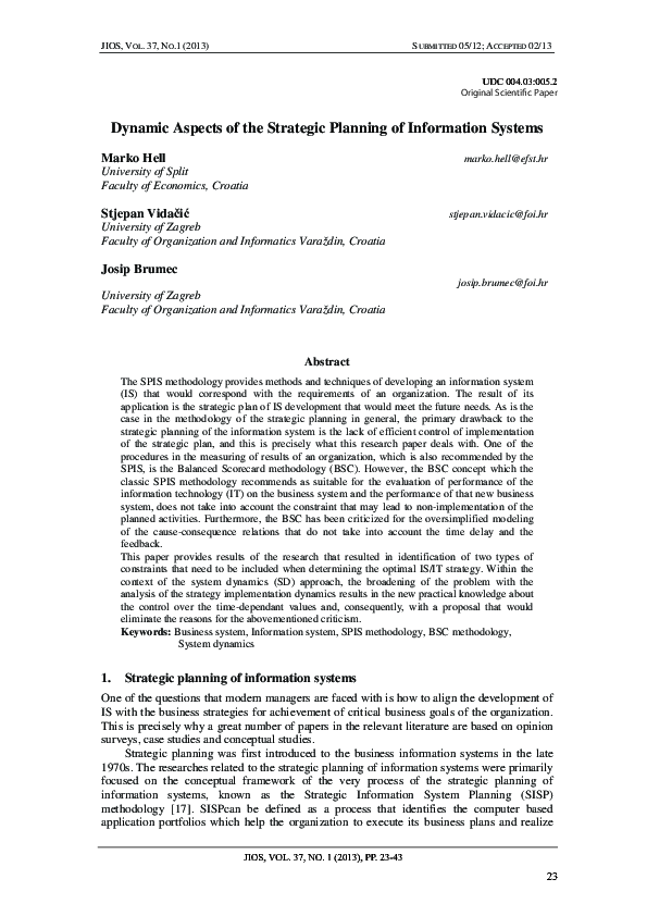 (PDF) Dynamic Aspects of the Strategic Planning of Information Systems