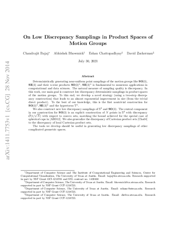 (PDF) On Low Discrepancy Samplings in Product Spaces of Motion Groups