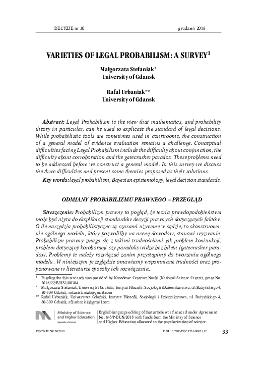 (PDF) Varieties of Legal Probabilism: A Survey