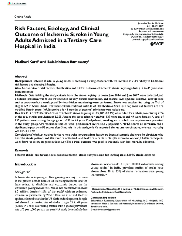 (PDF) Risk Factors, Etiology, and Clinical Outcome of Ischemic Stroke ...