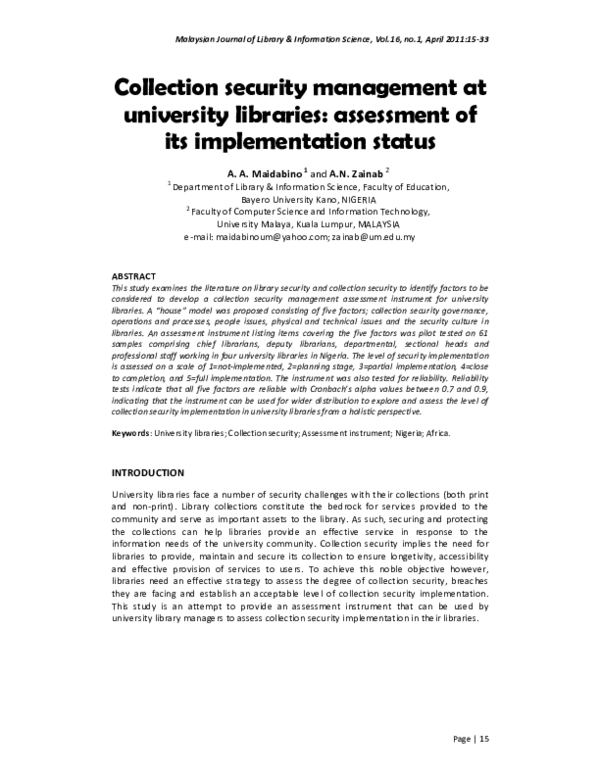 (PDF) Collection Security Management at University Libraries