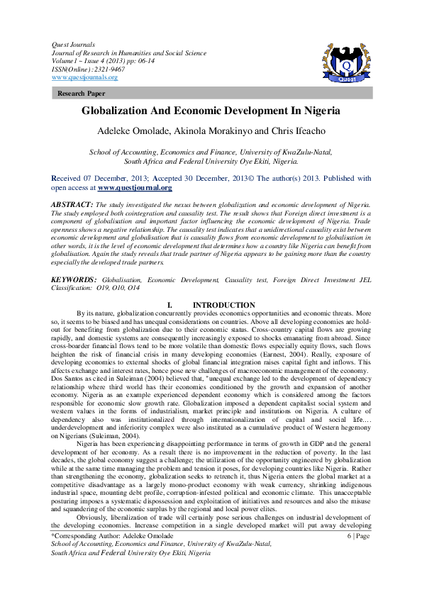 (PDF) Globalization And Economic Development In Nigeria