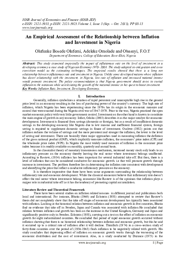 (PDF) An Empirical Assessment of the Relationship between Inflation and ...
