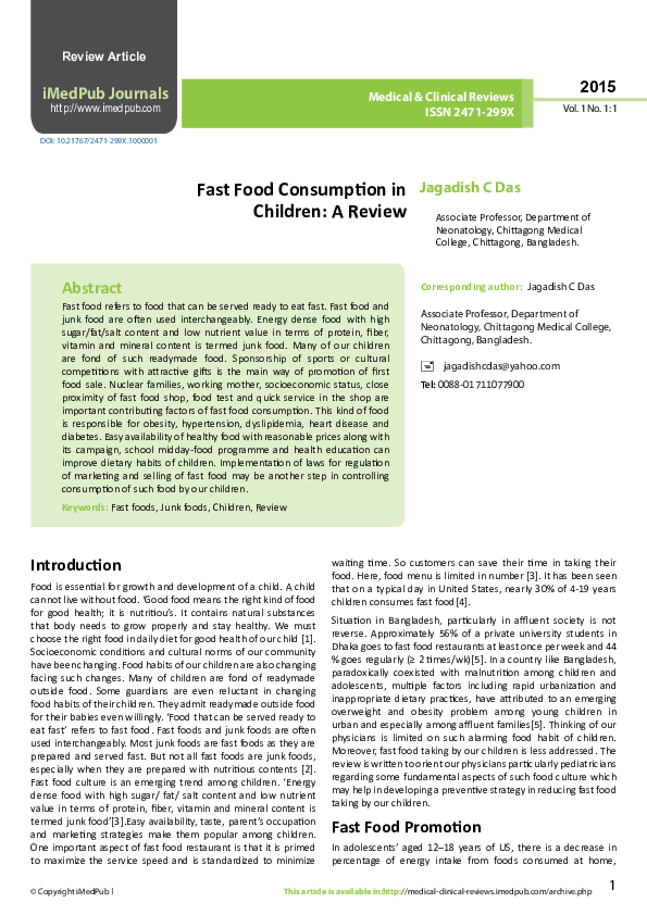 Pdf Fast Food Consumption In Children A Review Pdf Fast Food Consumption In Children A Review
