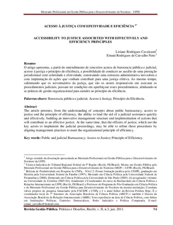 (PDF) Acesso À Justiça Com Efetividade e Eficiência Accessibility to ...