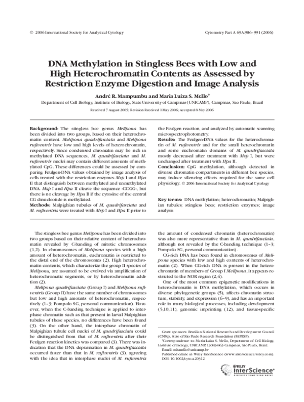 (PDF) DNA methylation in stingless bees with low and high ...