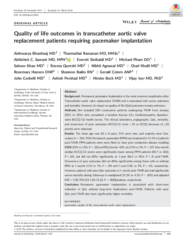 (PDF) Quality of life outcomes in transcatheter aortic valve ...
