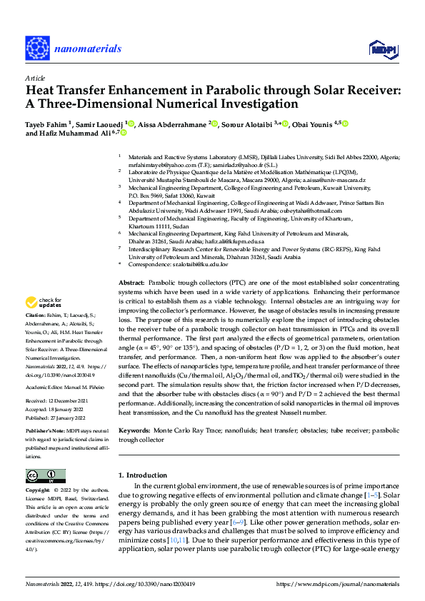 (PDF) Heat Transfer Enhancement in Parabolic through Solar Receiver: A ...