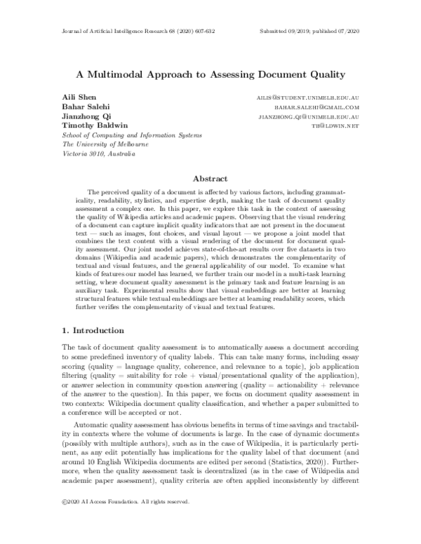 (PDF) A Multimodal Approach to Assessing Document Quality