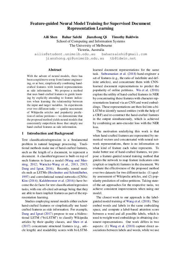 (PDF) Feature-guided Neural Model Training for Supervised Document ...