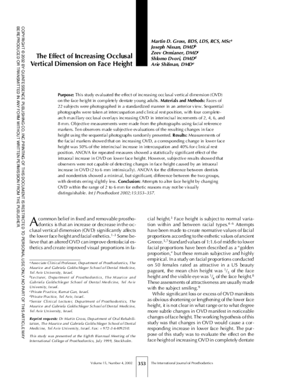 (PDF) The effect of increasing occlusal vertical dimension on face height