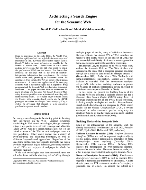 (PDF) Architecting a Search Engine for the Semantic Web