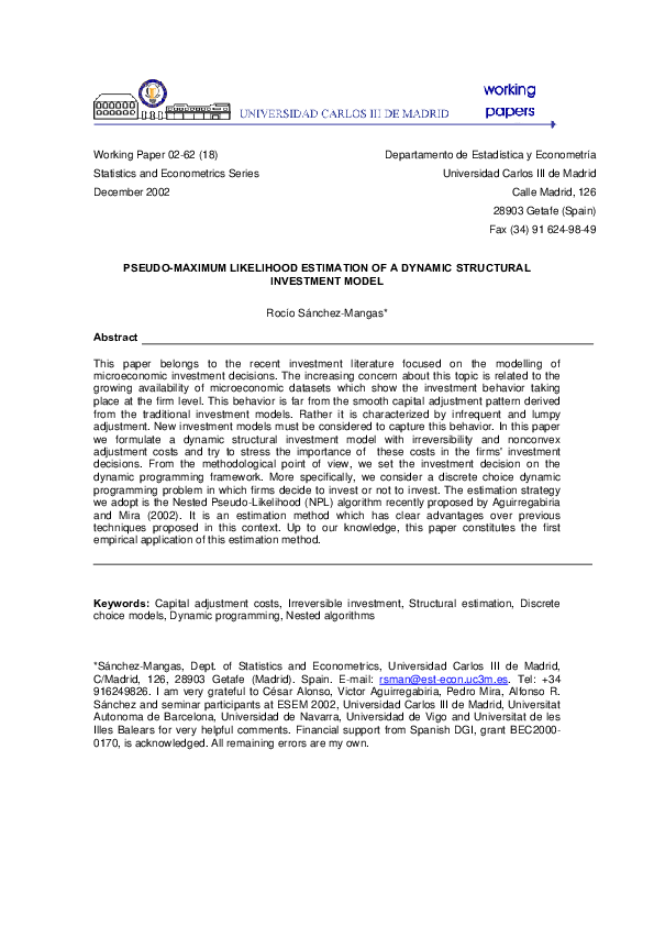 (PDF) Pseudo Maximum Likelihood Estimation of a Dynamic Structural