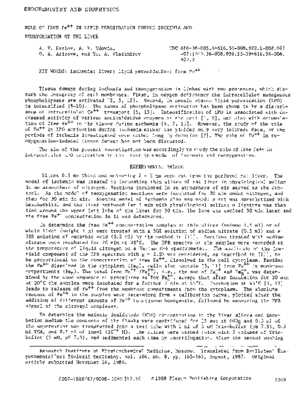 (PDF) Role of free Fe++ in lipid peroxidation during ischemia and ...