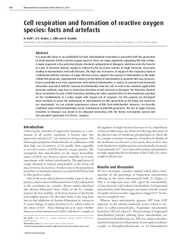 (PDF) Cell respiration and formation of reactive oxygen species: facts ...