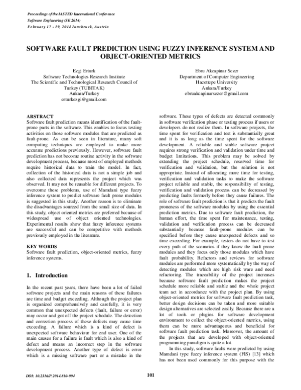 (PDF) Software Fault Prediction using Fuzzy Inference System and Object ...