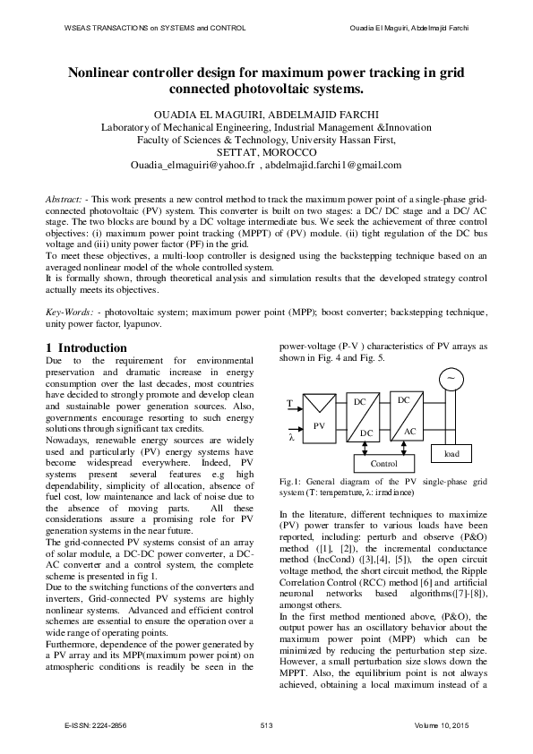(PDF) Nonlinear controller design for maximum power tracking in grid ...