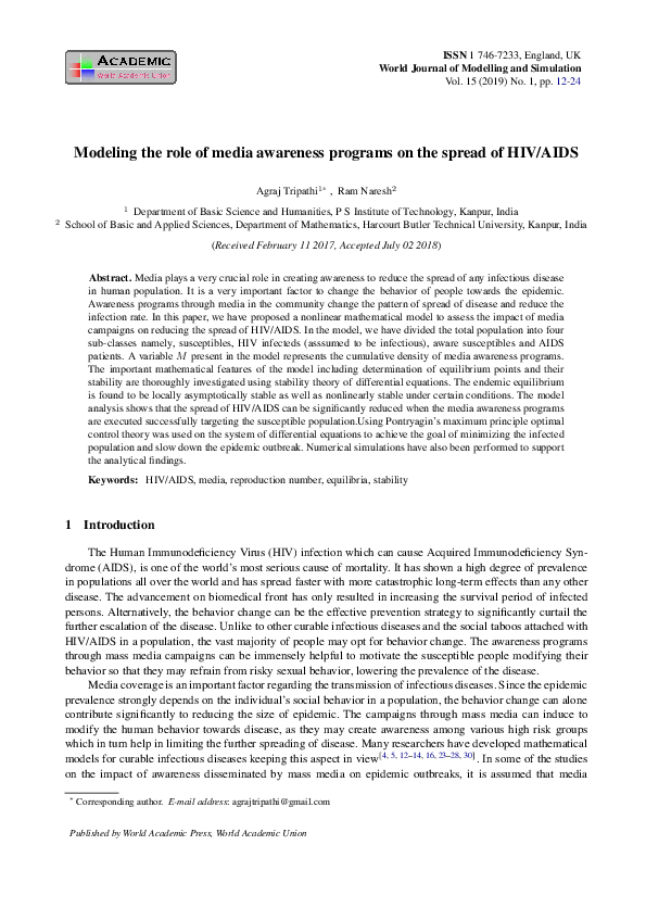 (PDF) Modeling the role of media awareness programs on the spread of ...